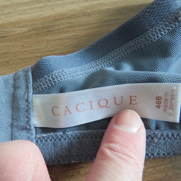 CACIQUE Smooth Boost Plunge Bra with Lace in Grisaille Blue - Plus Size 46B - Picture 12 of 13